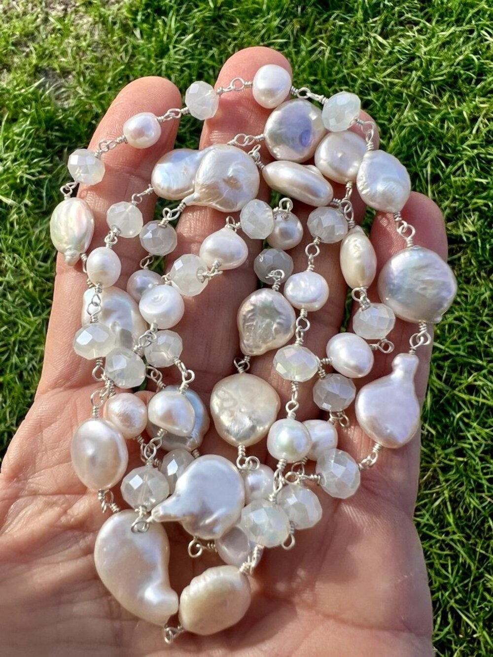 Sundance $178 NEW 36" NEW BAROQUE BIWA PEARL Sterling Silver Beaded Necklace - Picture 2 of 11